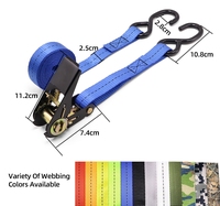 Vente en gros 1 pouce 800kgs Sangles d'arrimage à cliquet personnalisées plaquées noir Ceinture d'arrimage 25mm Tendeur avec crochets en S