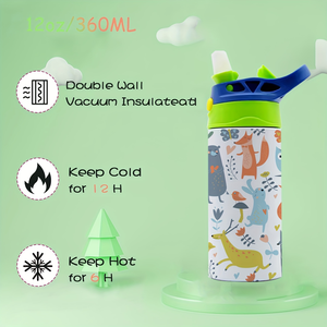 Gobelet en acier inoxydable isolé de dessin animé mignon de 12oz pour enfants sans BPA pour bouteille d'eau étanche pour l'école - Product Image 3