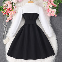 Printemps Été 2025 Robes de Fille Mode Patchwork Haute Qualité Manches Longues avec Boutons Design Vêtements Décontractés pour Filles