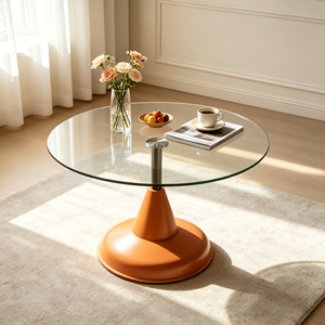 Table basse de luxe en verre trempé rond avec piétement en métal doré et base noire superposée pour salon, table centrale, mobilier d'hôtel - Product Image 5