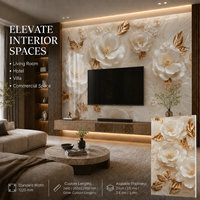 Panel de Pared de PVC con Diseño Floral 3D en Color Blanco Dorado MORLENX, Impermeable y Fácil de Instalar, para Decoración de Sala de Estar y Dormitorio