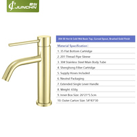 Robinet de lavabo à bec courbé en or brossé, hauteur moyenne, mitigeur monocommande eau chaude et froide