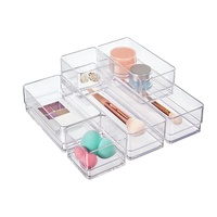 Organisateur de bureau en plastique, boîte de rangement multi-tailles, transparente, empilable, pour cosmétiques, pinceaux, rouges à lèvres, soins de la peau, coiffeuse