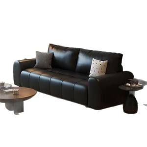 Black Leather <b>Sofa</b> Straight Shape Tufted Design For Living Room Home Use - Product Image 5