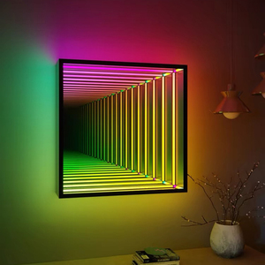 Lámpara de pared de espejo de cristal mágico <span class=keywords><strong>infinito</strong></span> triángulo inteligente RGB de lujo nórdico moderno LED Control remoto - Product Image 3