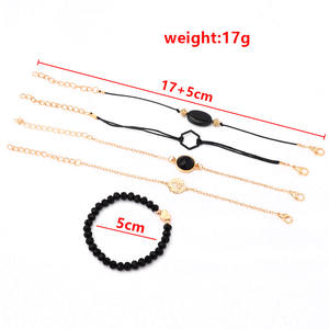 Beaded Bracelets <b>Set</b> Rose <b>Gold</b> Plated Geometric Black Stone Women's Fashion Jewelry Gift - Product Image 4