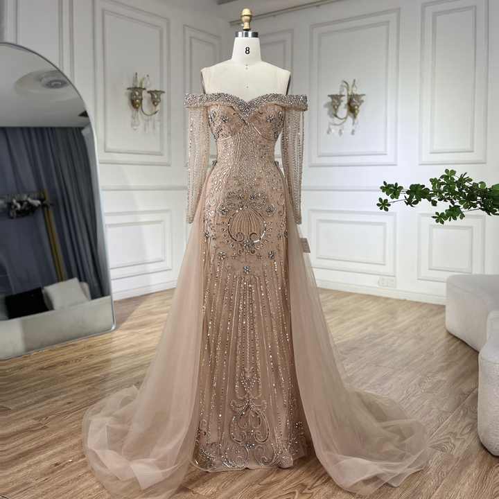 Exquisite Rhinestone-Embellished Mermaid Evening Dress Gold main image 1