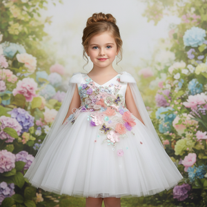 Abiti da Principessa per Bambine con Ricamo Floreale Bianco, Vestiti da Cerimonia per Feste di <span class=keywords><strong>Compleanno</strong></span> e Matrimoni - Product Image 1
