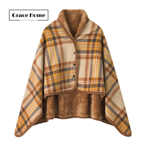 Grace Home Factory Direct Flannel Fleece Shawl 100 Polyester Cozy Plush Warm Wearable Throw Hooded <strong>Blanket</strong> for Adults
