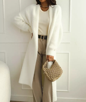 Cardigan long en fausse fourrure douce blanche pour femme, sans boutons, en tricot, matière imitation fourrure de cony, vente chaude, prix bas, ODM