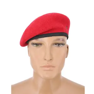 Boinas francesas vermelhas para homens, forro colorido bordado personalizado KMS, treinamento esportivo 100% lã