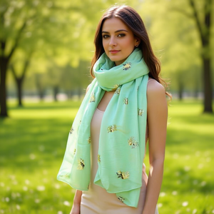 Sciarpa Lunga in Cotone Angelina TR 70x180cm con Stampa in Lamina d'Oro Corallo, Accessorio di Moda - Product Image 2