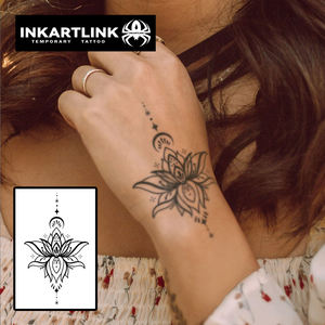 Autocollant de <span class=keywords><strong>tatouage</strong></span> Mandala Lotus personnalisé, Géométrie Sacrée, Lune Zen, Herbal, Semi-permanent 15 jours, Art corporel pour main et poignet, Vente en gros - Product Image 1