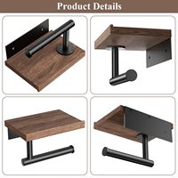 Accessoires de salle de bain en acier inoxydable noir mat Mars Villa, décoration pour la maison, appartement, porte-papier avec étagère en bois