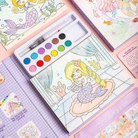 Livre de coloriage à l'aquarelle pour enfants avec pigments solides intégrés, ensemble de peinture et de dessin éducatif DIY pour tout-petits - Cadeau en papier