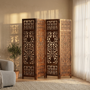Handcrafted Wooden Foldable Room Divider <b>Screen</b> – Carved Floral Jali Partition Panel for Living Room & <b>Bedroom</b> Privacy Decor - Product Image 3