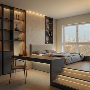 Modern Minimalist Custom Wood Bedroom Set Wardrobe Tatami <b>Desk</b> and <b>Bookshelf</b> for Apartment Villa & Hotel Use - Product Image 4