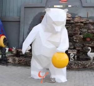 Scultura in Resina e Fibra di Vetro Personalizzata, <span class=keywords><strong>Orso</strong></span> Bianco Geometrico Realistico con Sfere Gialle, Oggetto d'Arte da Collezione - Product Image 2