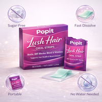 Bandes buccales Popit Lush Hair avec biotine, mélange bloqueur de DHT et vitamines pour soutenir la santé et la nutrition des cheveux
