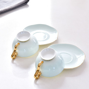 Classic Ceramic <b>Coffee</b> Cup <b>Set</b> Deluxe Eco Friendly Espresso and Tea Cups Saucer Tray - Product Image 5