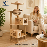 Arbre à chat capsule spatiale avec dôme en acrylique, maison pour chat en bois et pilier en sisal, mobilier d'escalade pour chat, vente en gros
