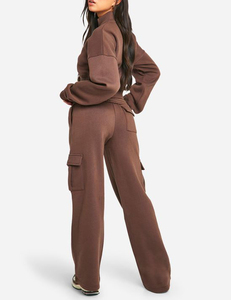 Tuta personalizzata con orlo profondo <span class=keywords><strong>felpa</strong></span> <span class=keywords><strong>e</strong></span> cintura di ricambio pantaloni della tuta a gamba tesa pantaloni <span class=keywords><strong>Cargo</strong></span> 2 pezzi tuta da donna - Product Image 3