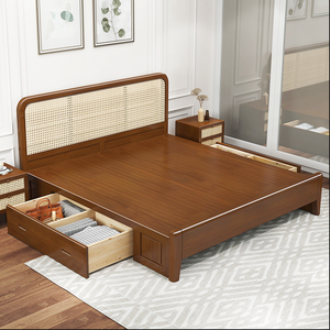 Cama doble de madera sólida bilateral de ratán, conjunto de muebles de dormitorio, cama de desayuno - Product Image 6