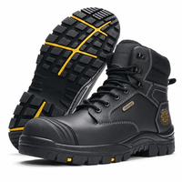 Bottes de sécurité AIMVVSEC à embout d'acier, tige en cuir véritable, anti-écrasement, semelle extérieure en caoutchouc PU antidérapante, semelle intermédiaire, pour travaux de construction