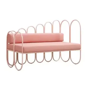 New arrival pink metal frame cushion upholstered 2 seater lounge sofa metal wedding couch for event rental furniture