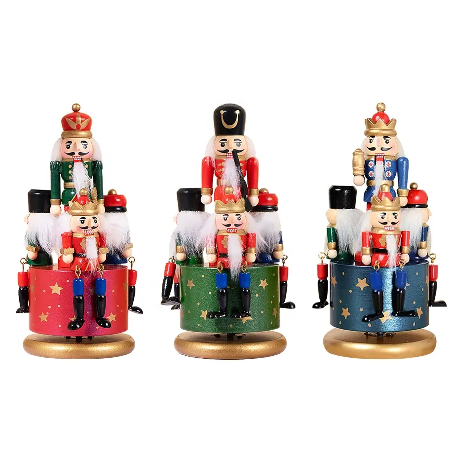 हस्तनिर्मित उच्च गुणवत्ता घूर्णन 20cm इनडोर क्रिसमस की सजावट के लिए लकड़ी के खिलौने संगीत सरौता सैनिक