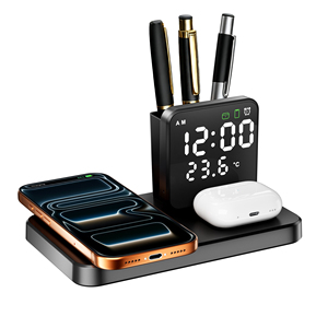 Station de Recharge Sans Fil avec Réveil et Support – Chargeur 5-en-1 pour <span class=keywords><strong>iPhone</strong></span> 17 16 15 14 13 12 Pro Max et AirPods - Product Image 1