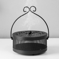 A2889 Boîte à encens classique en bois de santal pour prévention d'incendie, avec plateau à spirale en bronze, parfumée, répulsif moustiques domestique, été