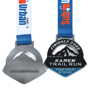 Medalla Deportiva Personalizada de Metal, Plateada Antigua, Esmaltada, de Aleación de Zinc, con Corte Hueco, para Carreras de Trail Running, Medalla de Finalista 3D - Product Image 2