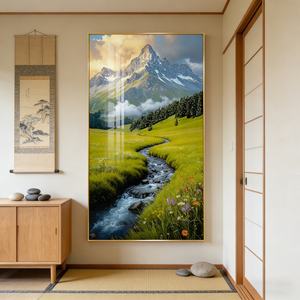 Cuadro de Porcelana de Cristal con Marco Metálico, Impresión Musulmana, Paisaje de Montaña Nevada y Pradera, Mural LED, Decoración de Pared para el Hogar - Product Image 3