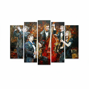 Jazz Musicians Printed Art Deco Panel Set African Music <b>Wall</b> Decor SET of 5 <b>CANVAS</b> with HANGING FUNCTION - Product Image 2