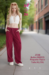 Pantaloni Cargo da Donna Taglie Forti Msm J728 Vestibilità Ampia Lunghezza Intera con Coulisse in Vita Tinta Unita Casual Estivi XL 3XL - Product Image 2