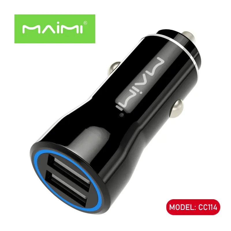 Maimi cc114 carregador para carro, 2.4a, porta usb dupla, carregamento rápido, 2 portas, usb, adaptador de carregamento rápido