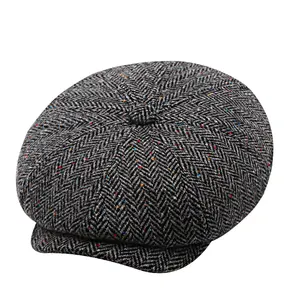 Premium-Mode Bohrmütze Wolle 8-Panel Newsboy-Mütze einfarbig achteckig Mütze für Damen Bäckermütze