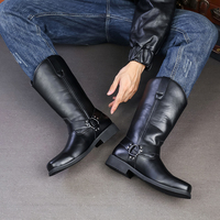 Bottes Western mi-mollet à bout carré pour homme, taille 38-46, en similicuir, à enfiler, avec boucle décorative