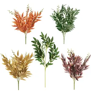 Ramos de folhas de salgueiro artificial, flores de decoração de seda, folhas de salgueiro, QSLH-ALE814