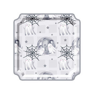 DAMAI Halloween Theme Little White Ghost and Gray Color Tableware Sets with Disposable Paper Dessert Plate Party Tableware Kits - Product Image 3