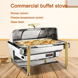 Luxuriöser 9L Rechteckiger Roll-Top Elektrischer Chafing Dish in Goldfarbe Speisenwärmer Chafing Dishes mit Glasfenster - Product Image 3