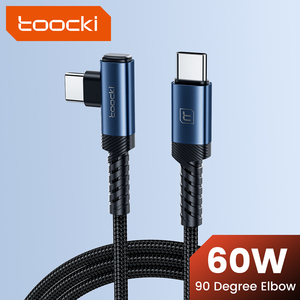 Toocki lõi dày tương thích rộng & đồng bộ sạc 2 trong <span class=keywords><strong>1</strong></span> cáp 60W USB-C đến USB-C & khuỷu tay 90 ° để sử dụng nhiều thiết bị - Product Image 1