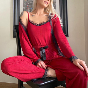 <span class=keywords><strong>Pijama</strong></span> de Tres Piezas con Camisola de Manga Larga y Pantalones, Estilo Oriente Medio, Estampado de Leopardo, Ropa de Dormir Informal para Mujer - Product Image 2