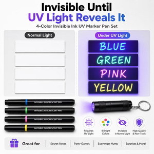 Kit de stylos espions à encre invisible 4 couleurs avec lumière UV, marqueur fluorescent secret pour écriture discrète et bricolage (vente en gros) - Product Image 3
