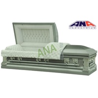 Ataúd Metálico Funerario Personalizado ANA con Acabado Negro y Plateado, Compra Ataúdes con Asas