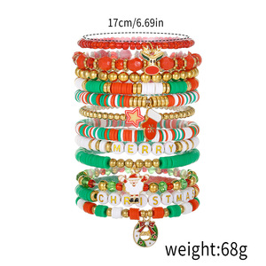 Christmas Polymer Clay Beaded <b>Bracelet</b> Set 12-Piece Stackable Santa Claus And Letter Charm Jewelry Unisex - Product Image 5