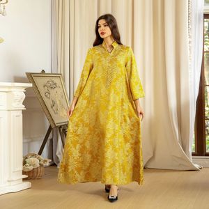 Robe Kaftan brodée à la main, jacquard doré, col en V, longueur au sol, manches longues, coupe ample, tenue de soirée <span class=keywords><strong>pour</strong></span> le Ramadan et l'Aïd - Product Image 2