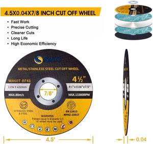 Gudang DE Pengiriman 24 Jam Gratis Pengiriman 50 Buah Cakram Potong 4-1/2 inci X 0,040 inci X 7/8 inci 4,5 inci untuk Baja Tahan Karat & Logam - Product Image 4