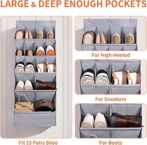 600D Fabric Over the Door Shoe Organizer 15 Large Pockets Hanging Shoe Rack Organizer, Wall Closet Storage Holder for Home Dorm - Product Image 6